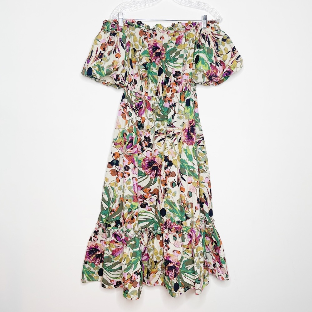 Lulu’s Puff Sleeve Off the Shoulder Tiered Dress Size Small